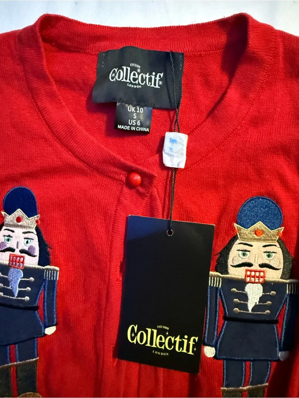 Collectif Red Nutcracker Patch Cardigan Sweater